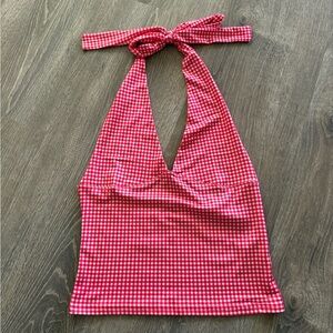 Amazon Red Checkered Halter Tank Top